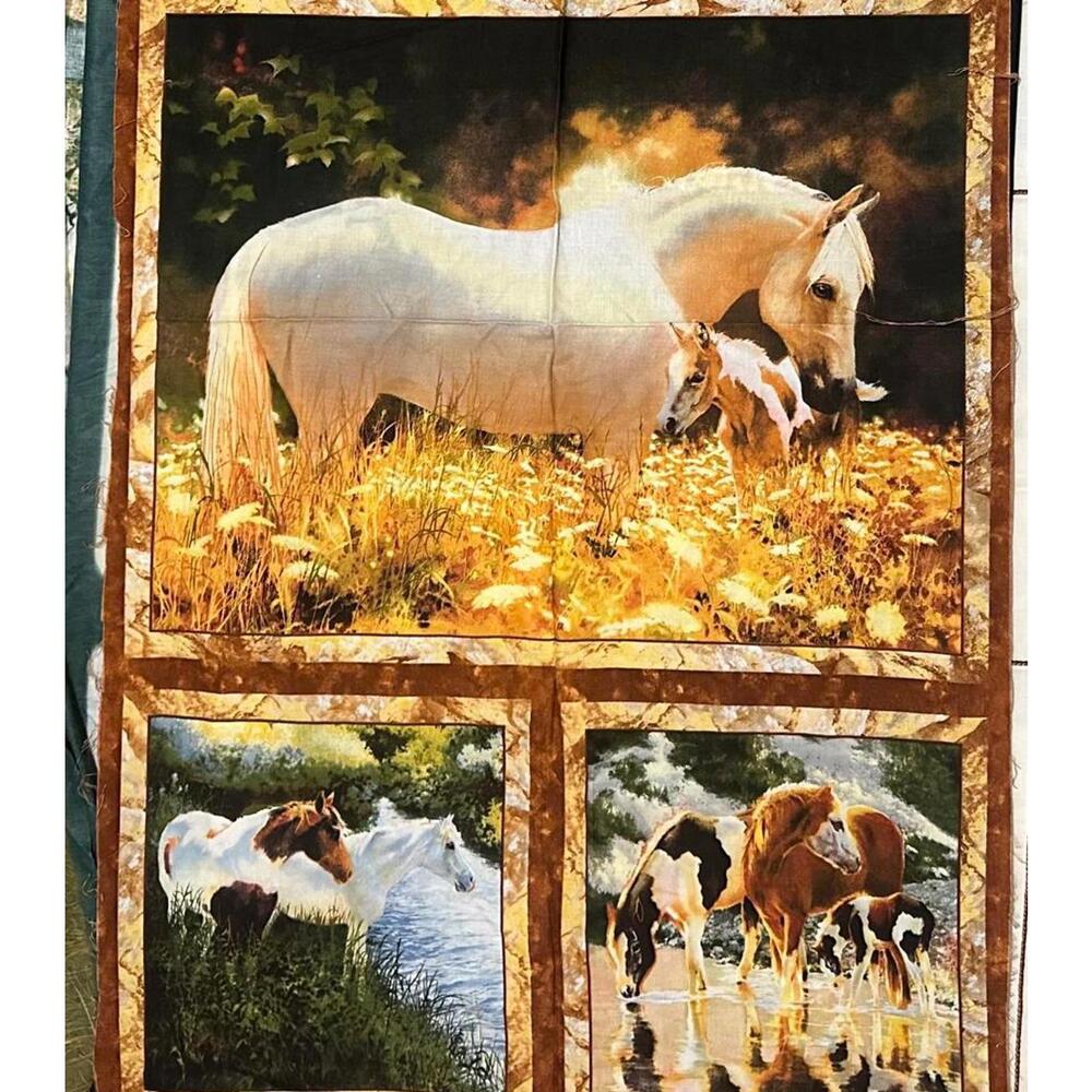 Horse-Themed Fabric Panel for Quilting or Crafting